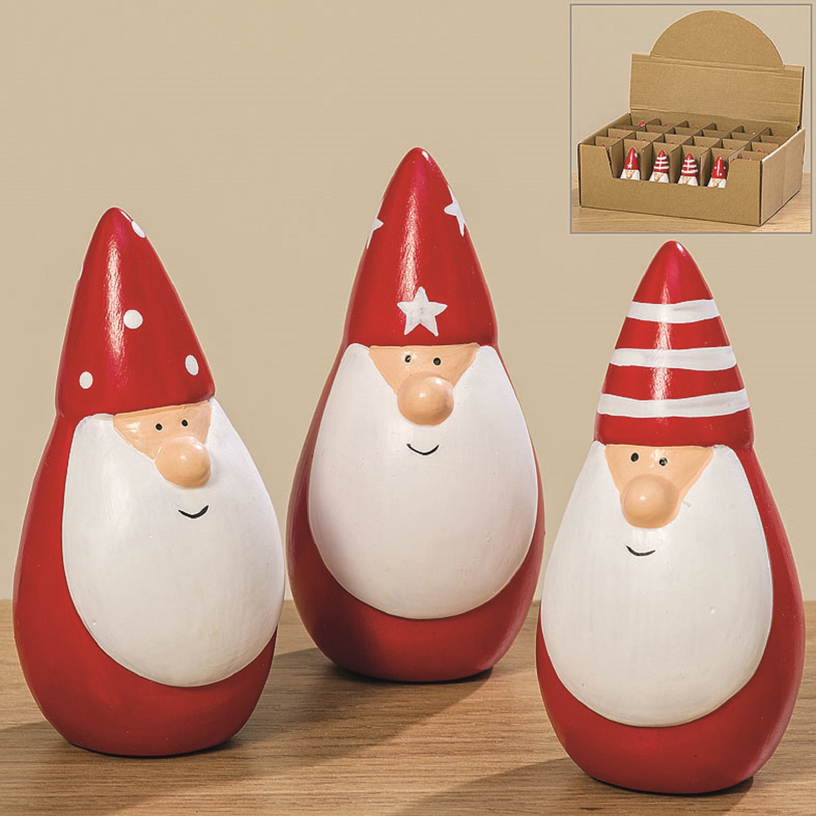 Nikolaus Deko Figur Weihnachtsmann Santa Terrakotta rot 3er Set