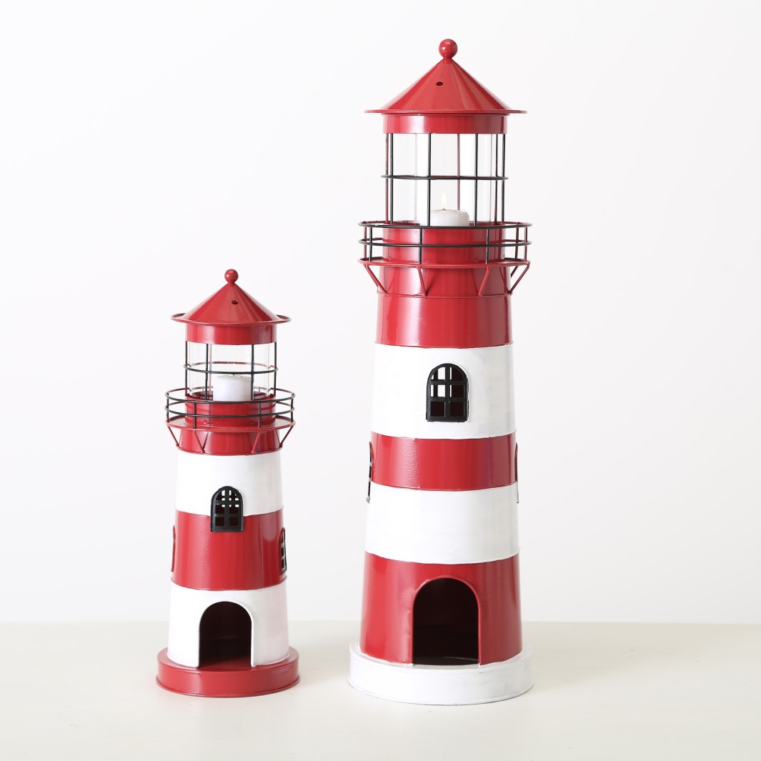 Windlicht Laterne Leuchtturm rot weiß H 42 - 64 cm 2er Set