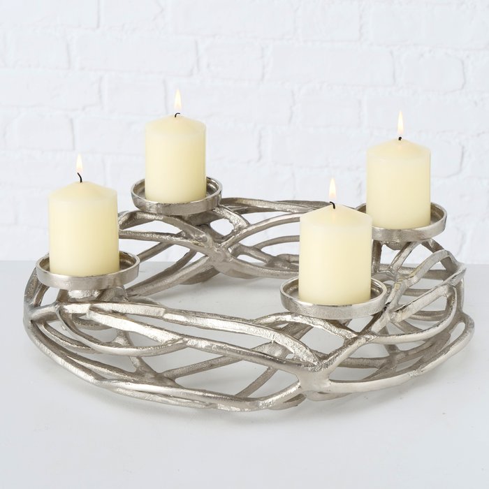 Kerzenleuchter Ringval Kerzenhalter Kerzenständer Aluminium Silber Adventskranz Ø 40 cm H 11 cm