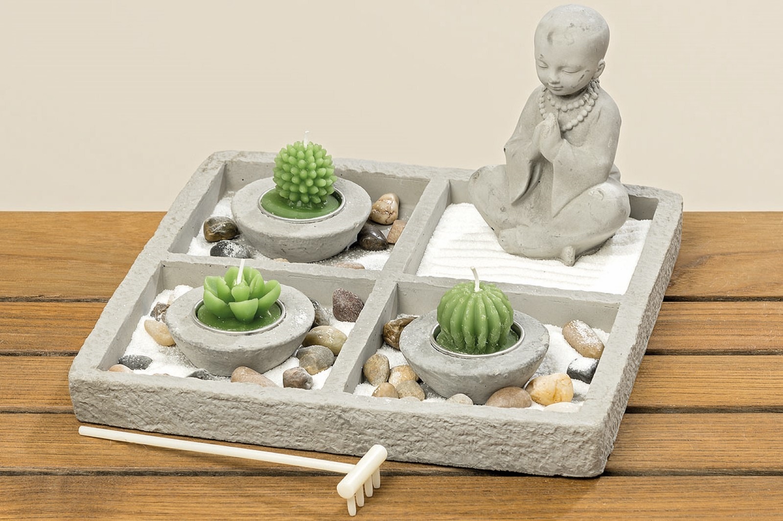 Zen-Garten  Japanischer Steingarten mit Buddha und Kerze SET