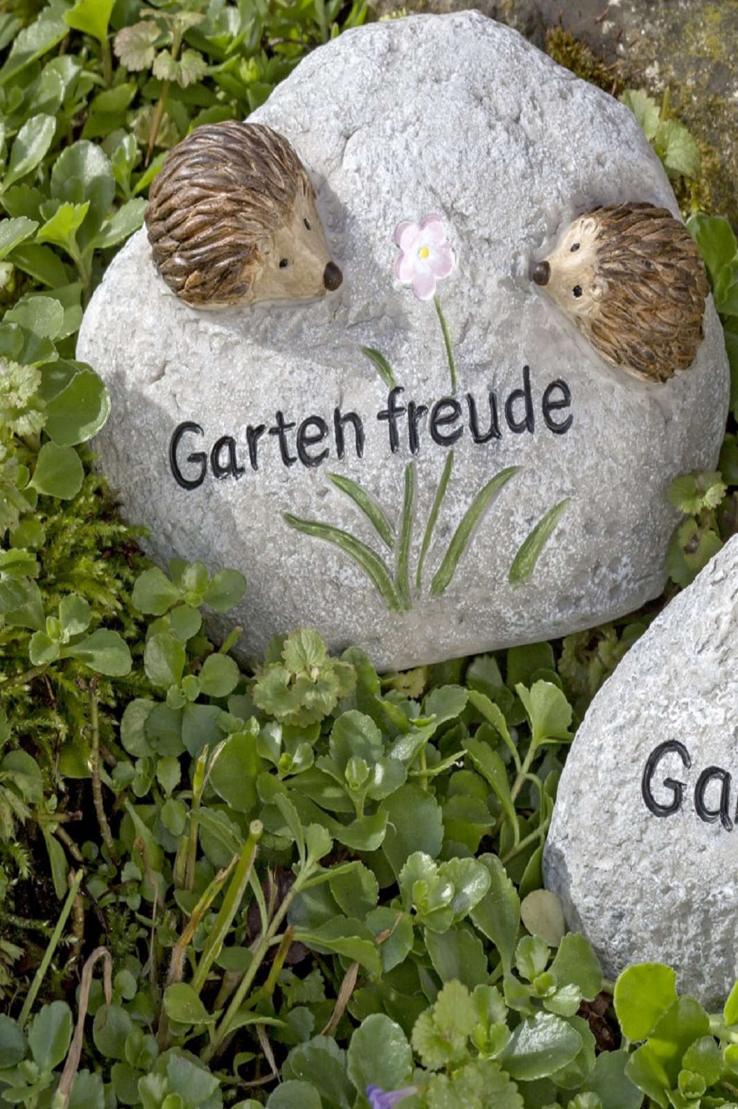 Stein Dekostein Gartenfreude mit Igel oder Gartenglück Schildkröten Stückpreis 