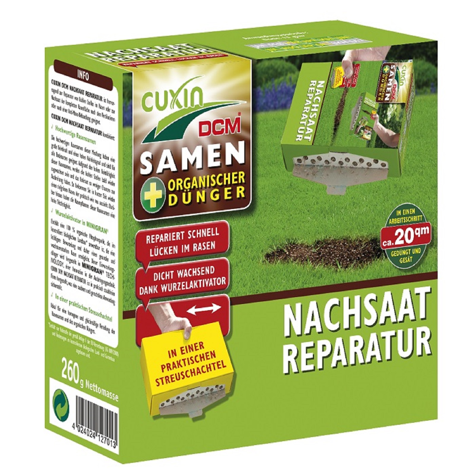 Cuxin DCM Nachsaat Reparatur Rasensamen + organischer Dünger 225 g