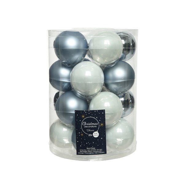 Christbaumkugeln Weihnachtskugeln Glas Ø 6 cm 20 Stück blau weiß mix