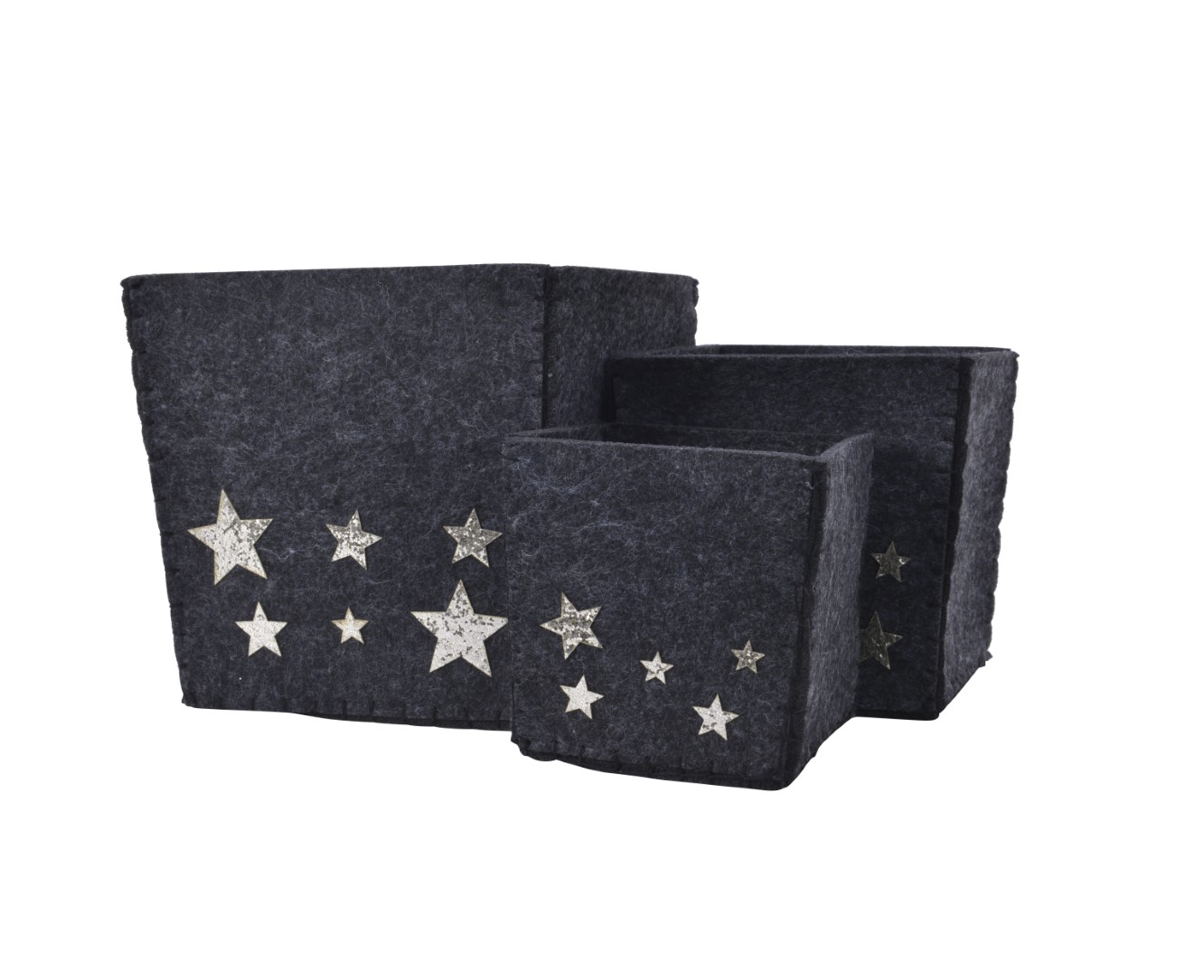 Aufbewahrungsbox Ordnungsbox Regalbox aus Polyester Sterne schwarz 3-er Set