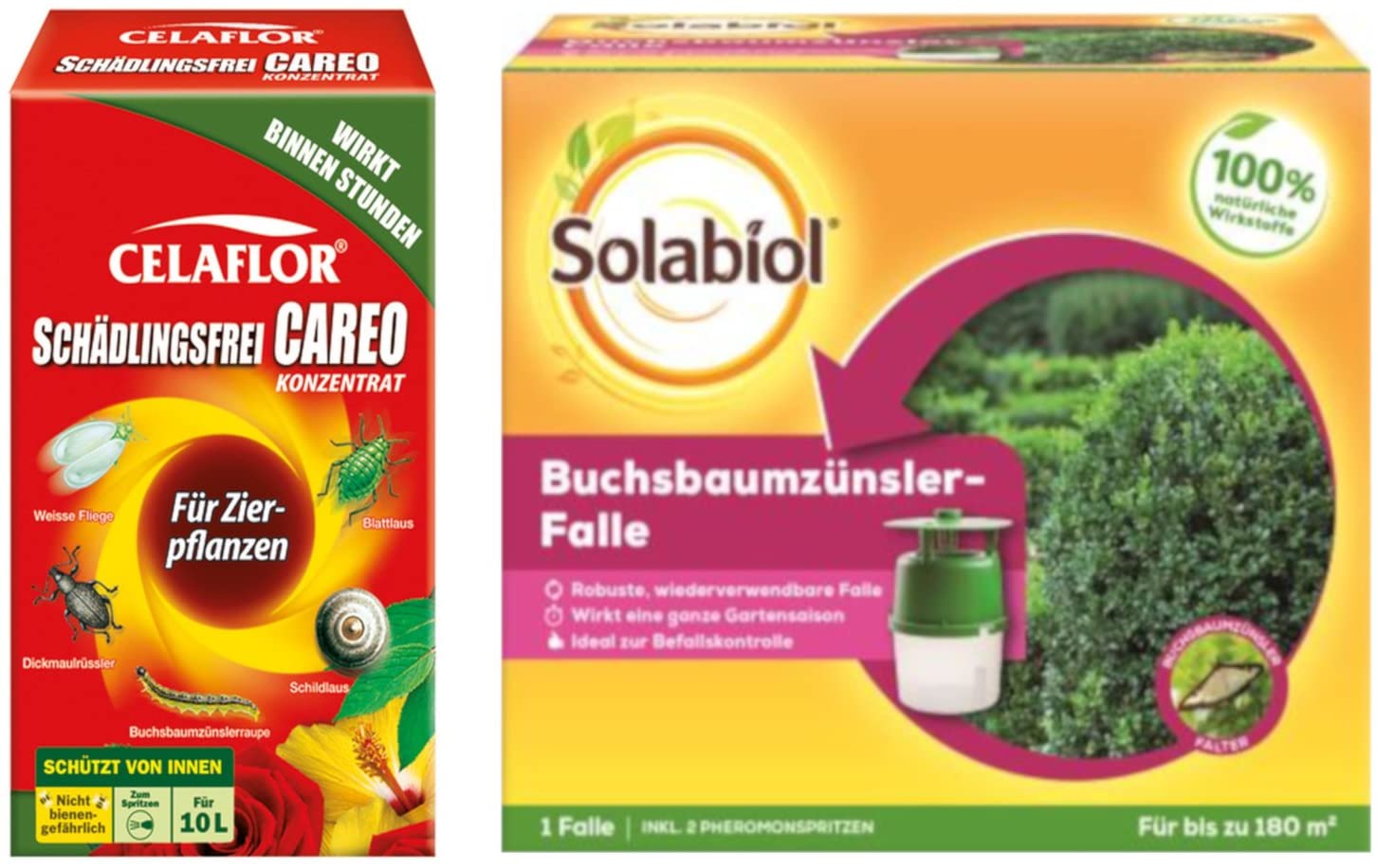 Solabiol Buchsbaumzünslerfalle 1 Stück + Celaflor Schädlingsfrei CAREO Konzentrat Zierpflanzen 100 ml