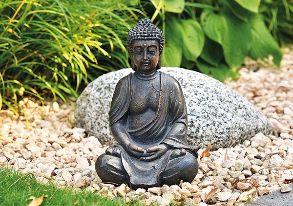Buddha Figur sitzend braun Feng Shui Polyresin  Gartendeko  Deko H 30 cm