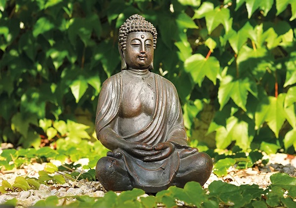 Buddha Figur sitzend braun Feng Shui Polyresin  Gartendeko  Deko H 38 cm