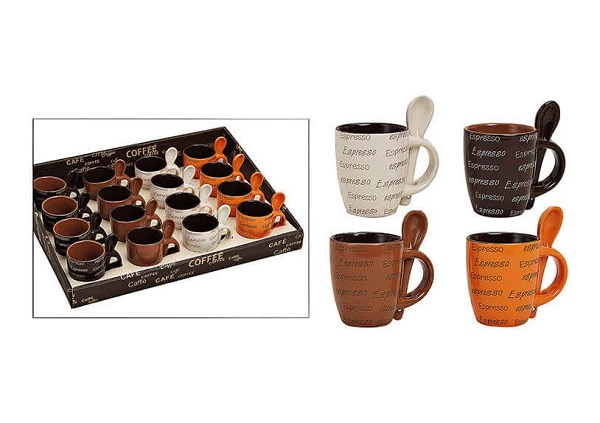 Espressotassen mit Löffel Set Keramik creme braun mokka orange Stück