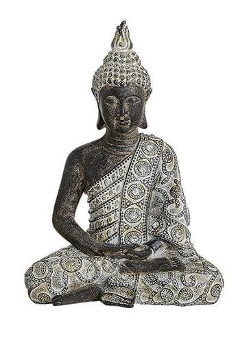 Buddha Figur betend sitzend,  24 cm in grau Silber