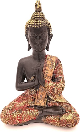 Buddha Figur betend sitzend, 21 cm in schwarz Gold